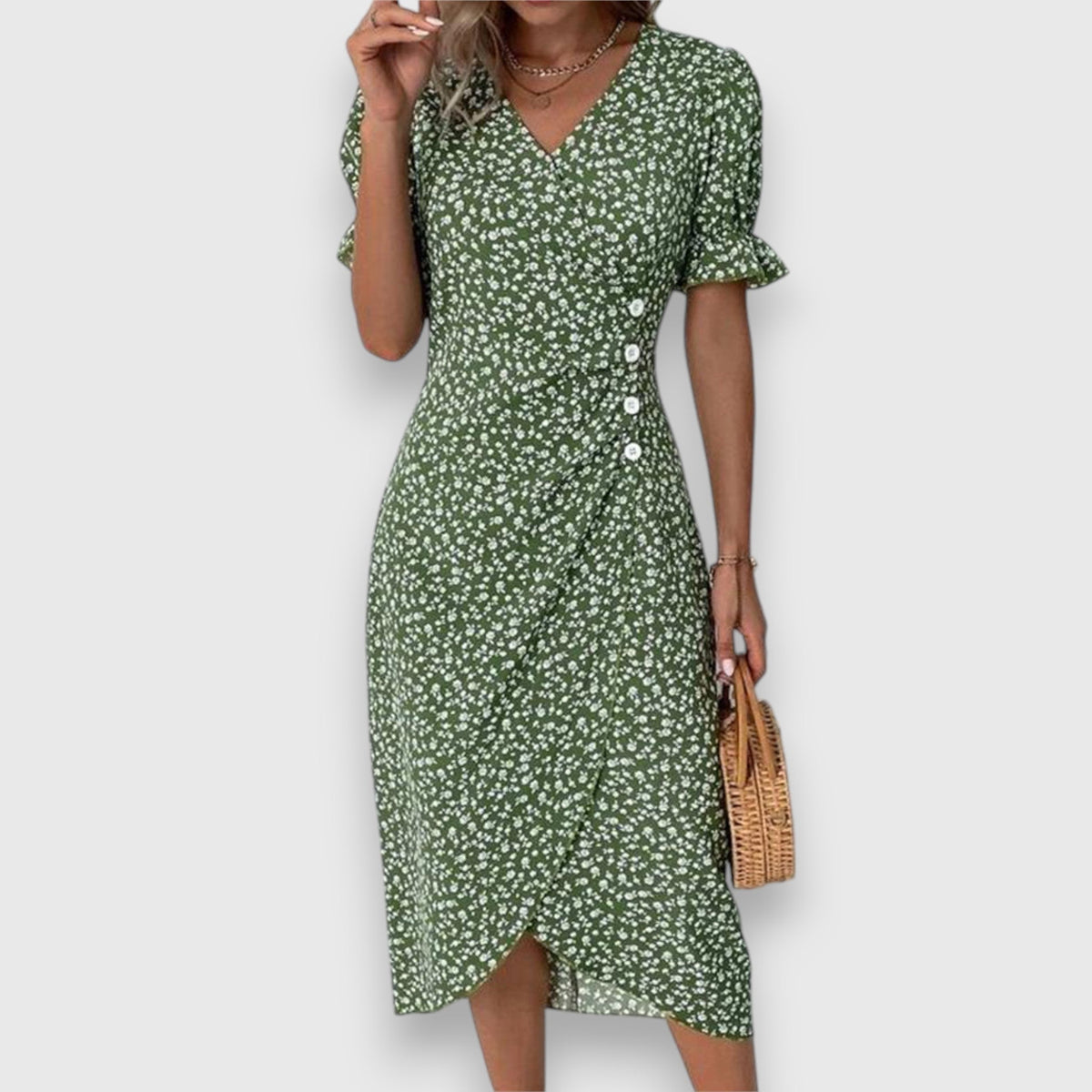 Tessina – Elegant Floral Dress – Green | The Bellemont Sisters Australia