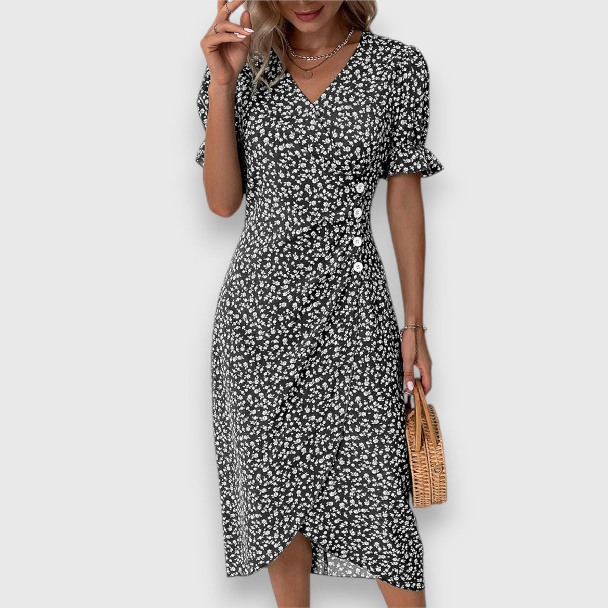 Tessina – Elegant Floral Dress – Black | The Bellemont Sisters Australia