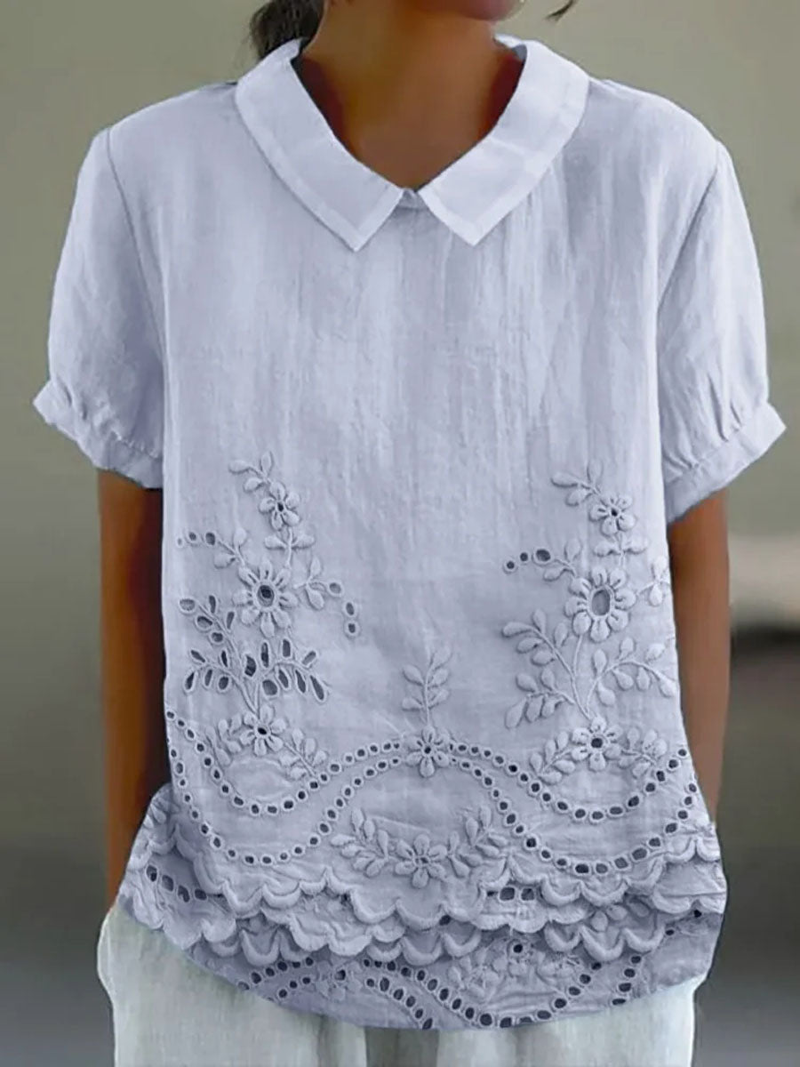 Lily | Floral Embroidered Shirt – Blue | The Bellemont Sisters Australia