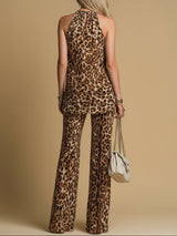 Elegant Leopard Print Sleeveless Chiffon Top And Flared Pants Set | The Bellemont Sisters Australia