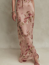 Lia - Elegant Floral Print Chiffon Maxi Dress with Keyhole Neckline | The Bellemont Sisters Australia