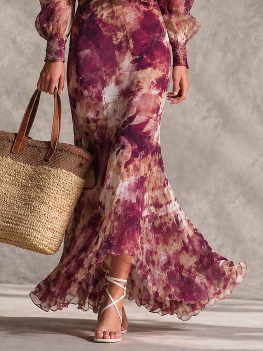 Rose Pink Floral Off-Shoulder Chiffon Maxi Dress | The Bellemont Sisters Australia