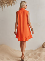 Vibrant Resort Orange Half-Zip Stand Collar Ruffled Mini Dress | The Bellemont Sisters Australia