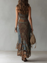 Elena - Long one-shoulder printed dress in ethnic style with high slit | The Bellemont Sisters Australia