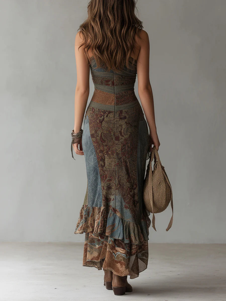 Elena | Bold One-Shoulder Printed Maxi Dress with Ruffled Slit | The Bellemont Sisters Australia