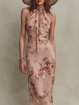 Lia - Elegant Floral Print Chiffon Maxi Dress with Keyhole Neckline | The Bellemont Sisters Australia