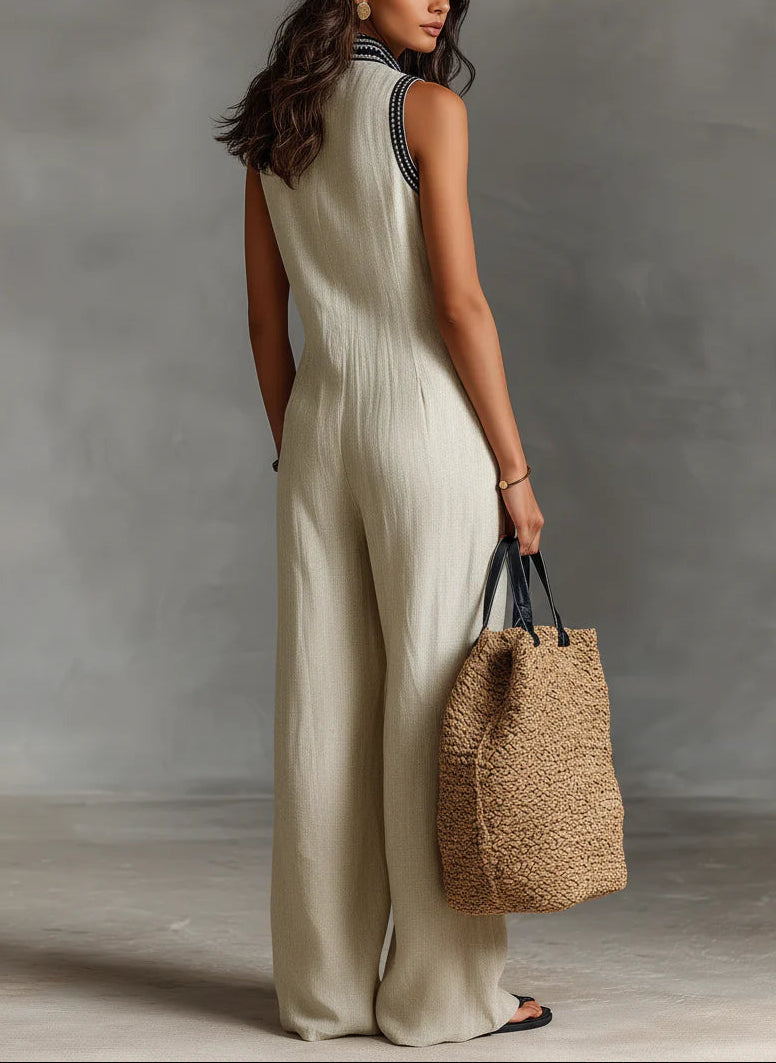 Fiamma - Sleeveless Jumpsuit with Minimalist High Collar and Zip | The Bellemont Sisters Australia