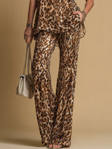 Elegant Leopard Print Sleeveless Chiffon Top And Flared Pants Set | The Bellemont Sisters Australia