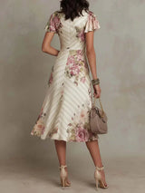Alba | Elegant Floral Ruched Wrap Midi Dress | The Bellemont Sisters Australia