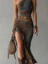 Ethnic-Style Printed One-Shoulder Maxi Dress with High Slit | The Bellemont Sisters Australia