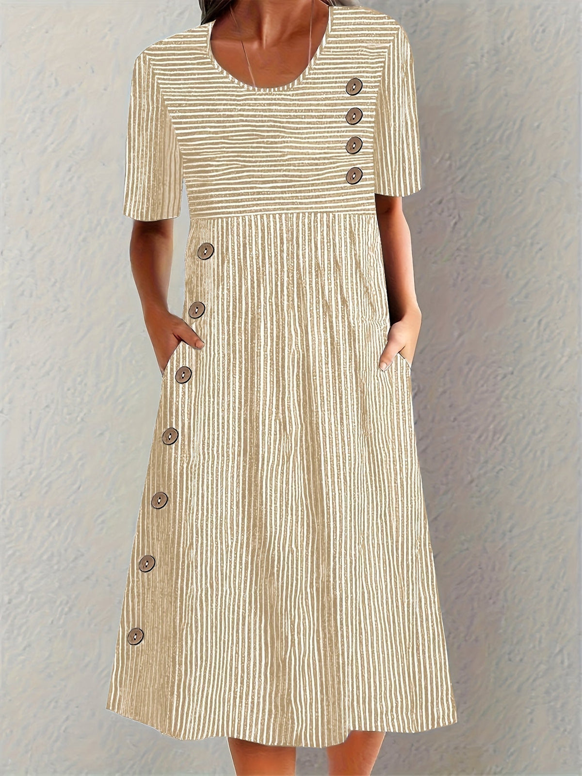 Belle | Striped Summer Dress – Beige | The Bellemont Sisters Australia