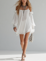Flowing Bohemian Style Off The Shoulder Mini Dress | The Bellemont Sisters Australia