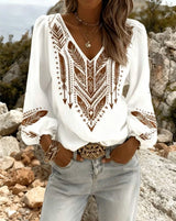 Sandra | Puffed Sleeve Blouse with Wide V-Neck – White | The Bellemont Sisters Australia