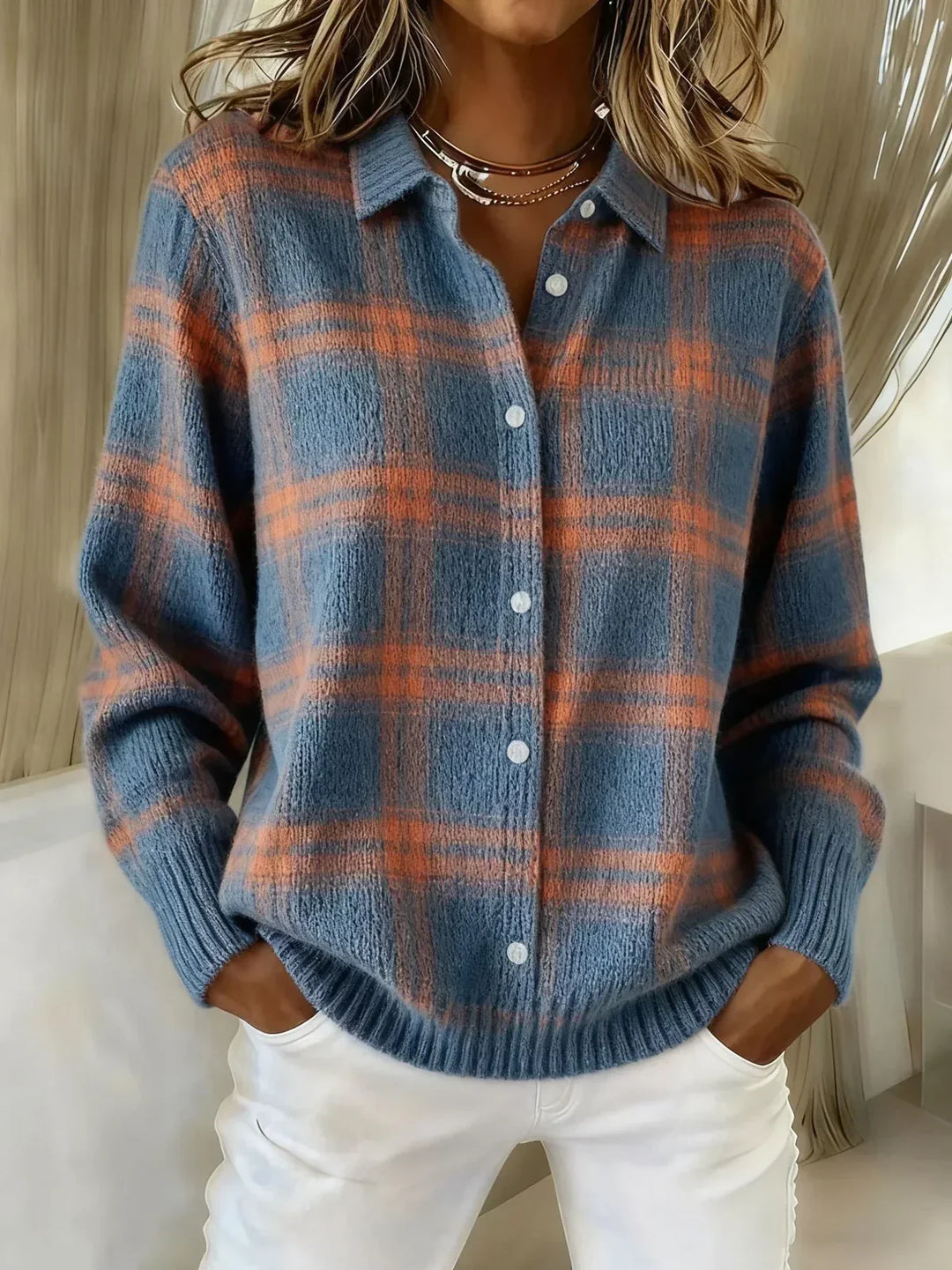 ANNA | PLAID KNIT CARDIGAN – Blue | The Bellemont Sisters Australia