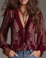 Demi | Zip Ruffled Retro Blouse – Burgundy | The Bellemont Sisters Australia