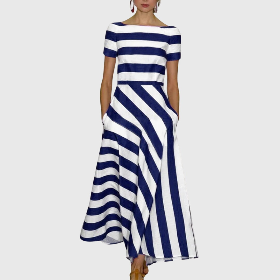 Carly - Striped Dress – Dark Blue | The Bellemont Sisters Australia