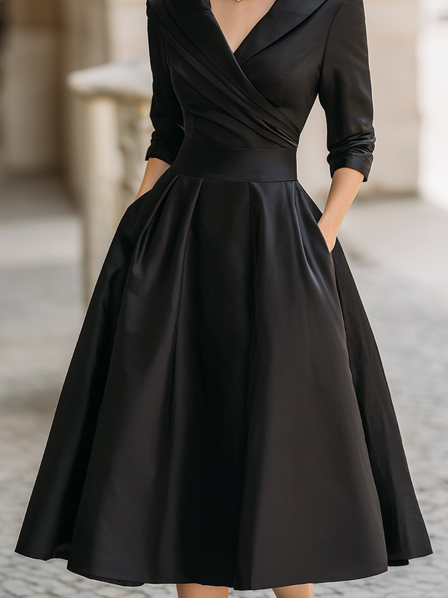 Sandy - Vintage-Inspired Satin Midi Dress With Draped Collar | The Bellemont Sisters Australia