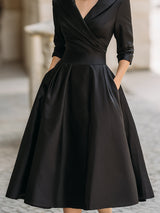 Sandy - Vintage-Inspired Satin Midi Dress With Draped Collar | The Bellemont Sisters Australia