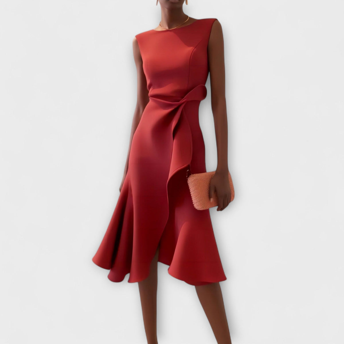 Eleanor | Women’s Draped Asymmetric Midi Dress – Red | The Bellemont Sisters Australia