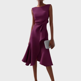 Eleanor | Women’s Draped Asymmetric Midi Dress – Purple | The Bellemont Sisters Australia