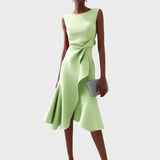 Eleanor | Women’s Draped Asymmetric Midi Dress – Light Green | The Bellemont Sisters Australia