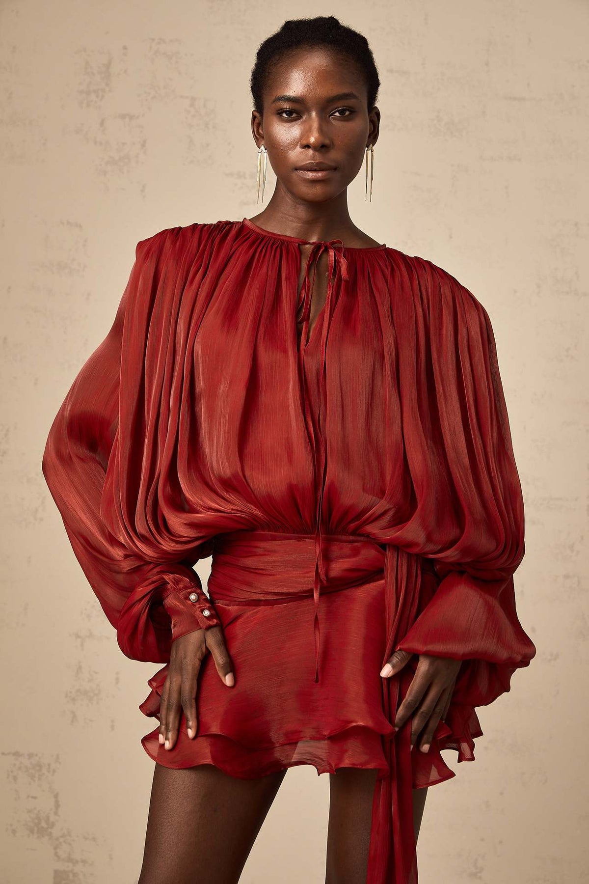Elodie - Puff Sleeve Set – Red | The Bellemont Sisters Australia