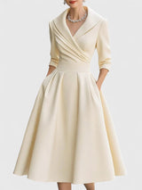 Yan | Elegant Midi Dress – Beige | The Bellemont Sisters Australia
