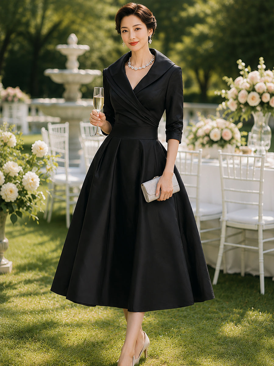Sandy - Vintage-Inspired Satin Midi Dress With Draped Collar | The Bellemont Sisters Australia