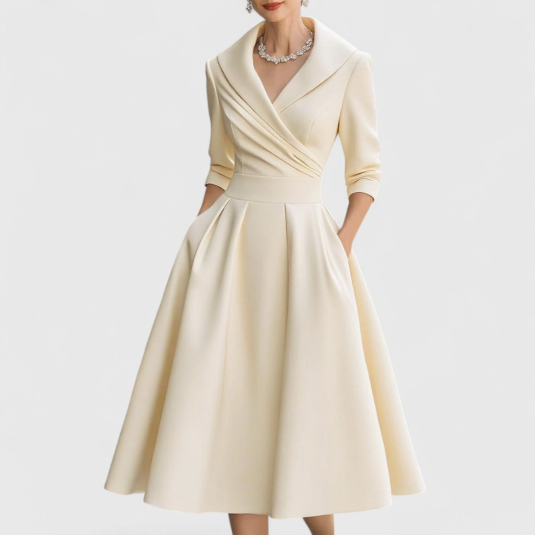 Marley Quinn | Elegant Midi Dress – Beige | The Bellemont Sisters Australia