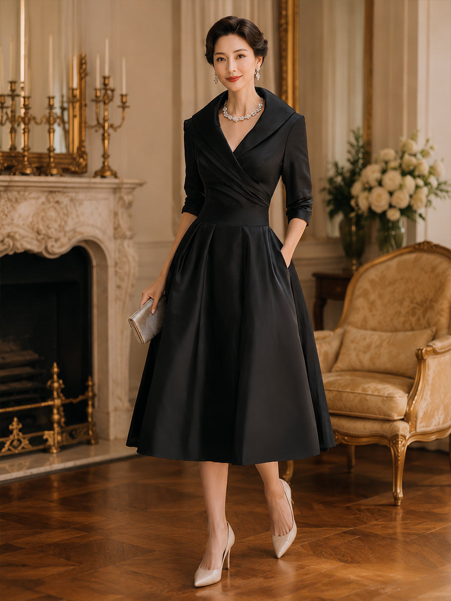 Sandy - Vintage-Inspired Satin Midi Dress With Draped Collar | The Bellemont Sisters Australia