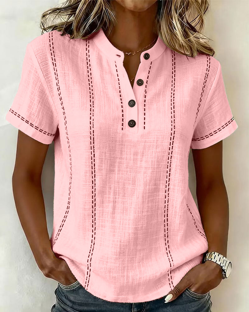Linda | Casual Button V-Neck T-Shirt – Pink | The Bellemont Sisters Australia