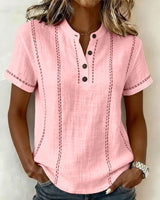 Linda | Casual Button V-Neck T-Shirt – Pink | The Bellemont Sisters Australia
