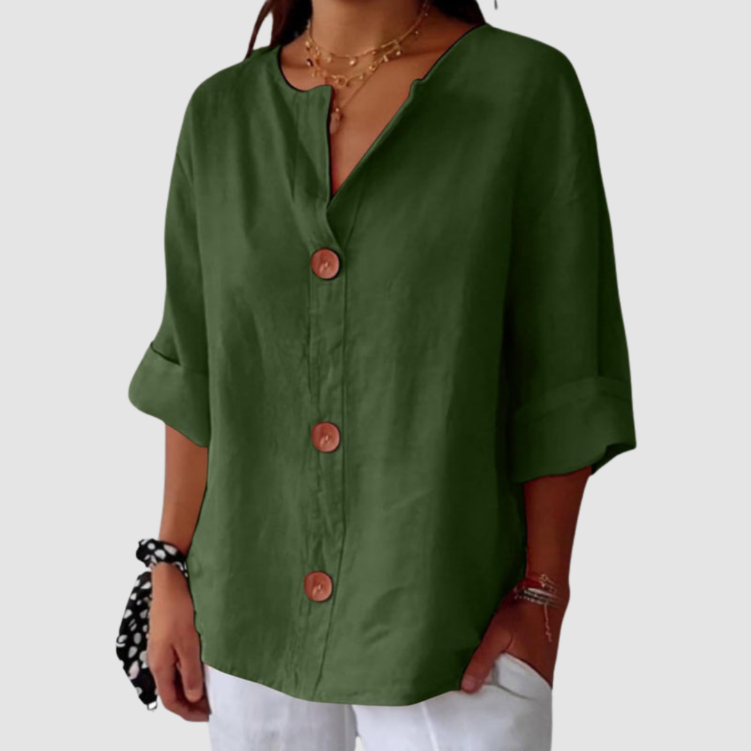 Leah™ Casual Linen Blouse – Green | The Bellemont Sisters Australia