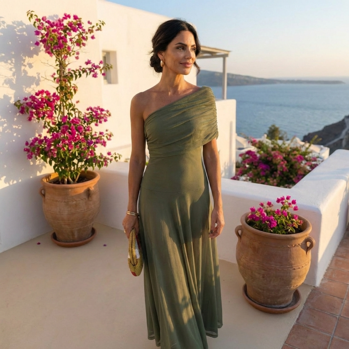 Uma | Flowing wide dress with elegant design – Green | The Bellemont Sisters Australia