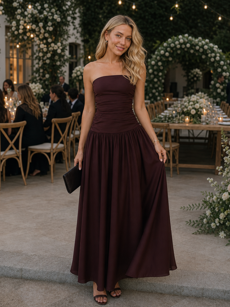 Zelene | Strapless Ruched Bodice Midi Dress | The Bellemont Sisters Australia