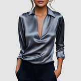 Astrid™ Elegant Satin Blouse – Gray | The Bellemont Sisters Australia