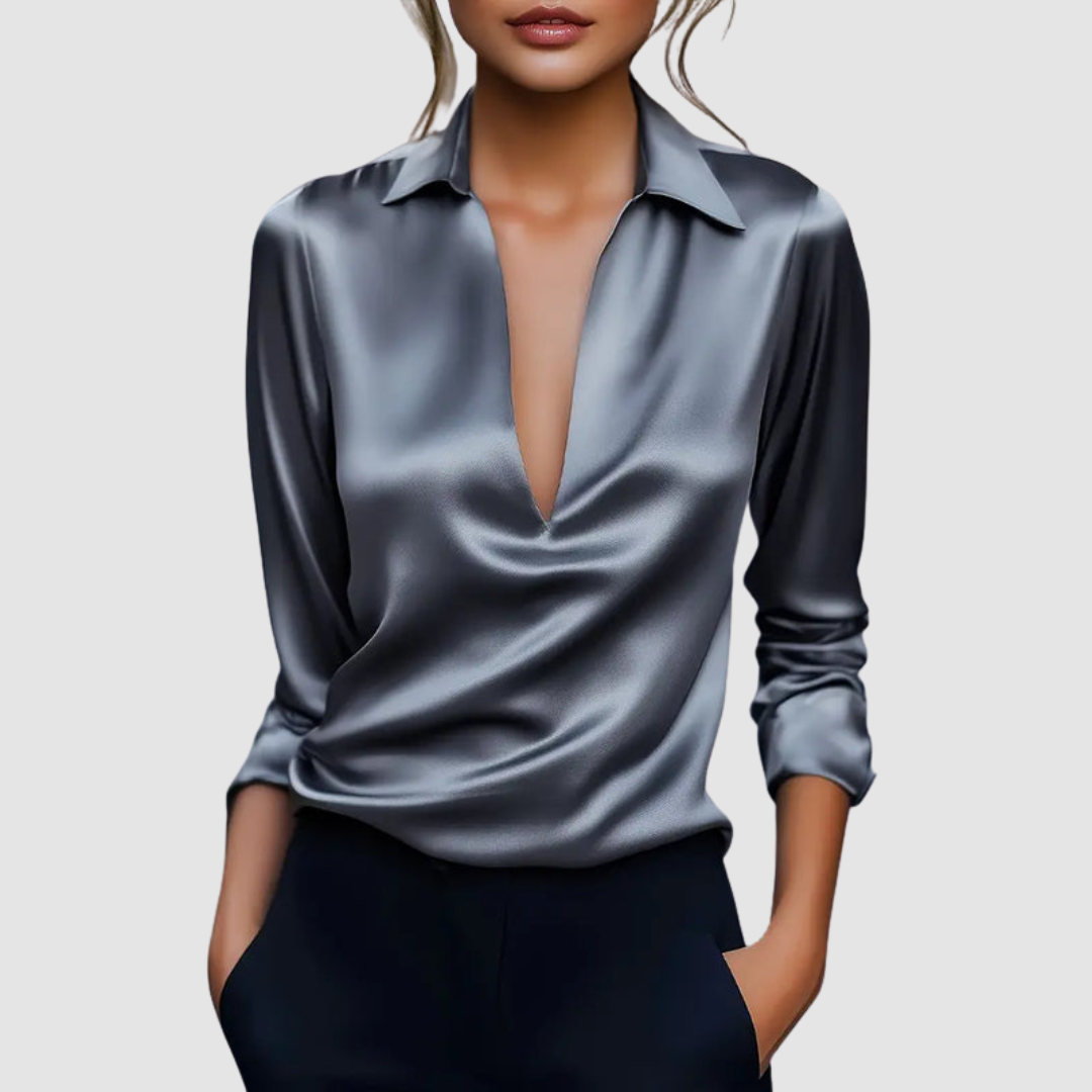 Astrid™ Elegant Satin Blouse – Gray | The Bellemont Sisters Australia