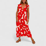 Koralia | Sophisticated V-Neck Dress – Red | The Bellemont Sisters Australia
