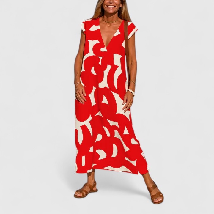 Koralia | Sophisticated V-Neck Dress – Red | The Bellemont Sisters Australia
