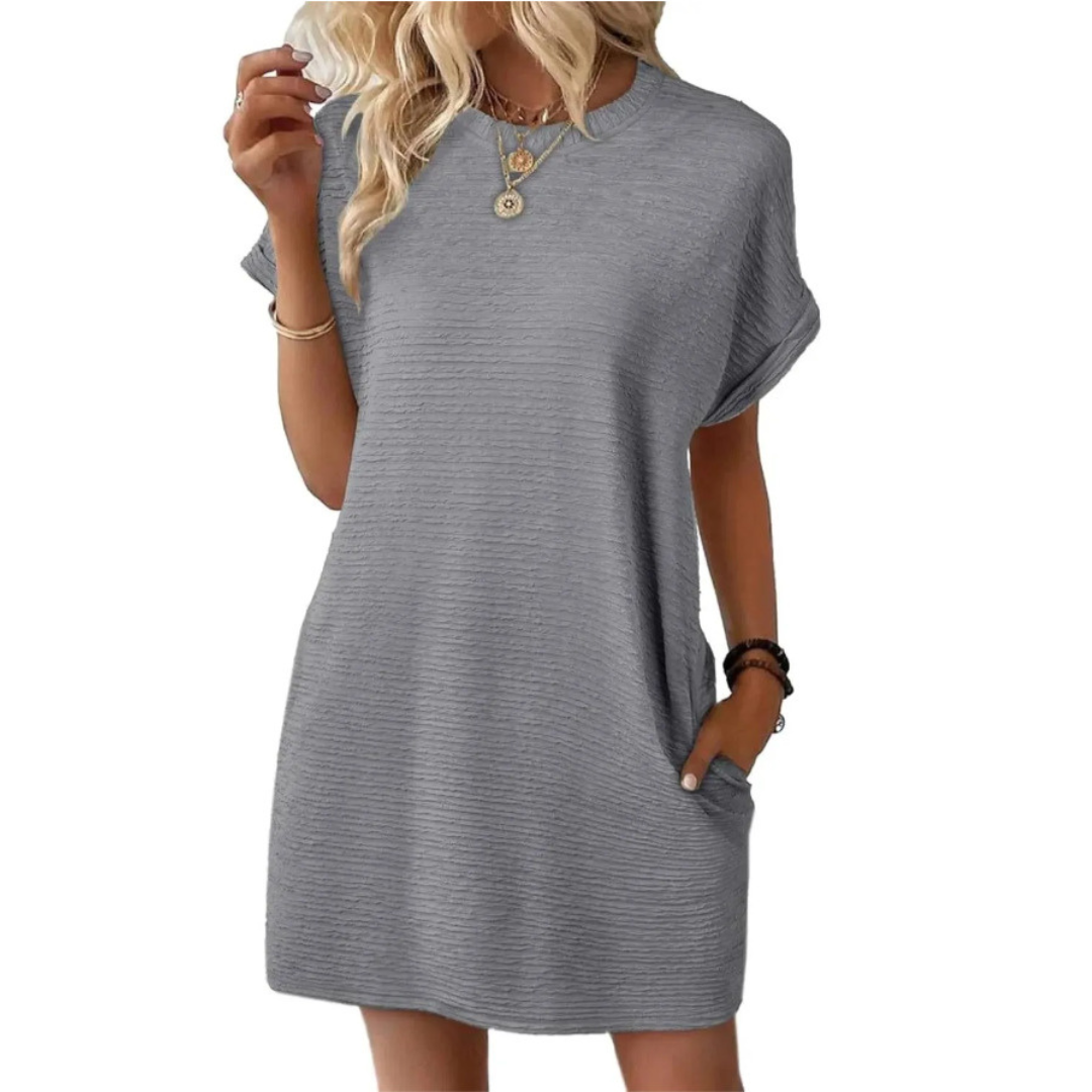 EVASHA™ – Casual Minimalist Round Neck Summer Dress – Gray | The Bellemont Sisters Australia