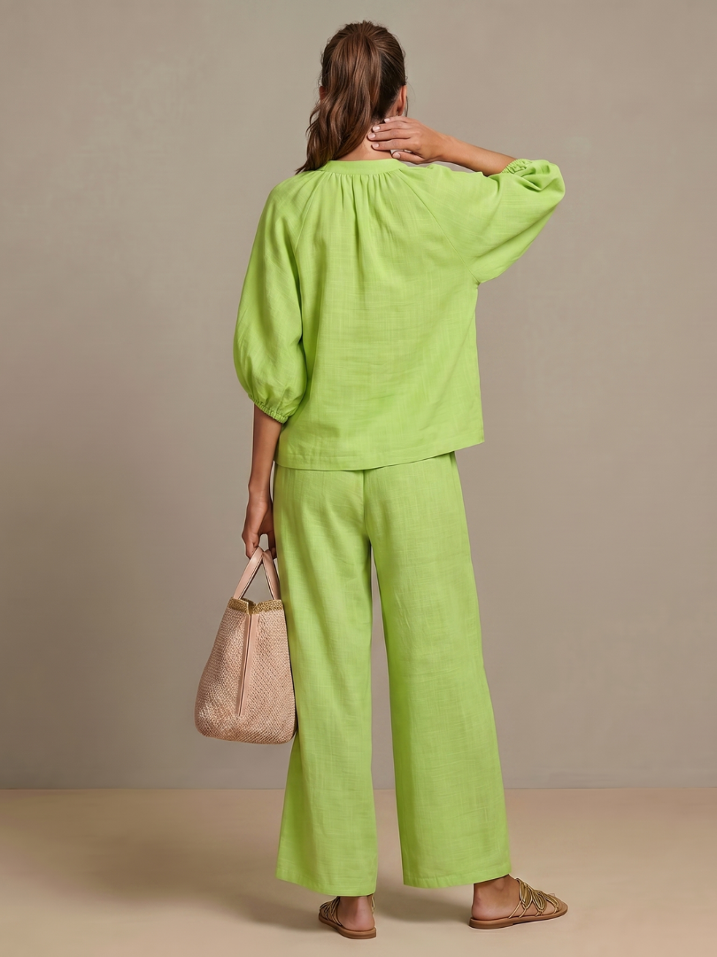 Natalia | Zip Front Blouson Top Wide Leg Set | The Bellemont Sisters Australia