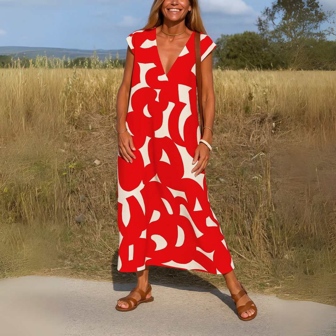 Valérie | V-neck dress – Red - Almost sold out | The Bellemont Sisters Australia
