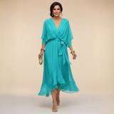 Sarah | Chiffon V-Neck Dress – Turqouise | The Bellemont Sisters Australia
