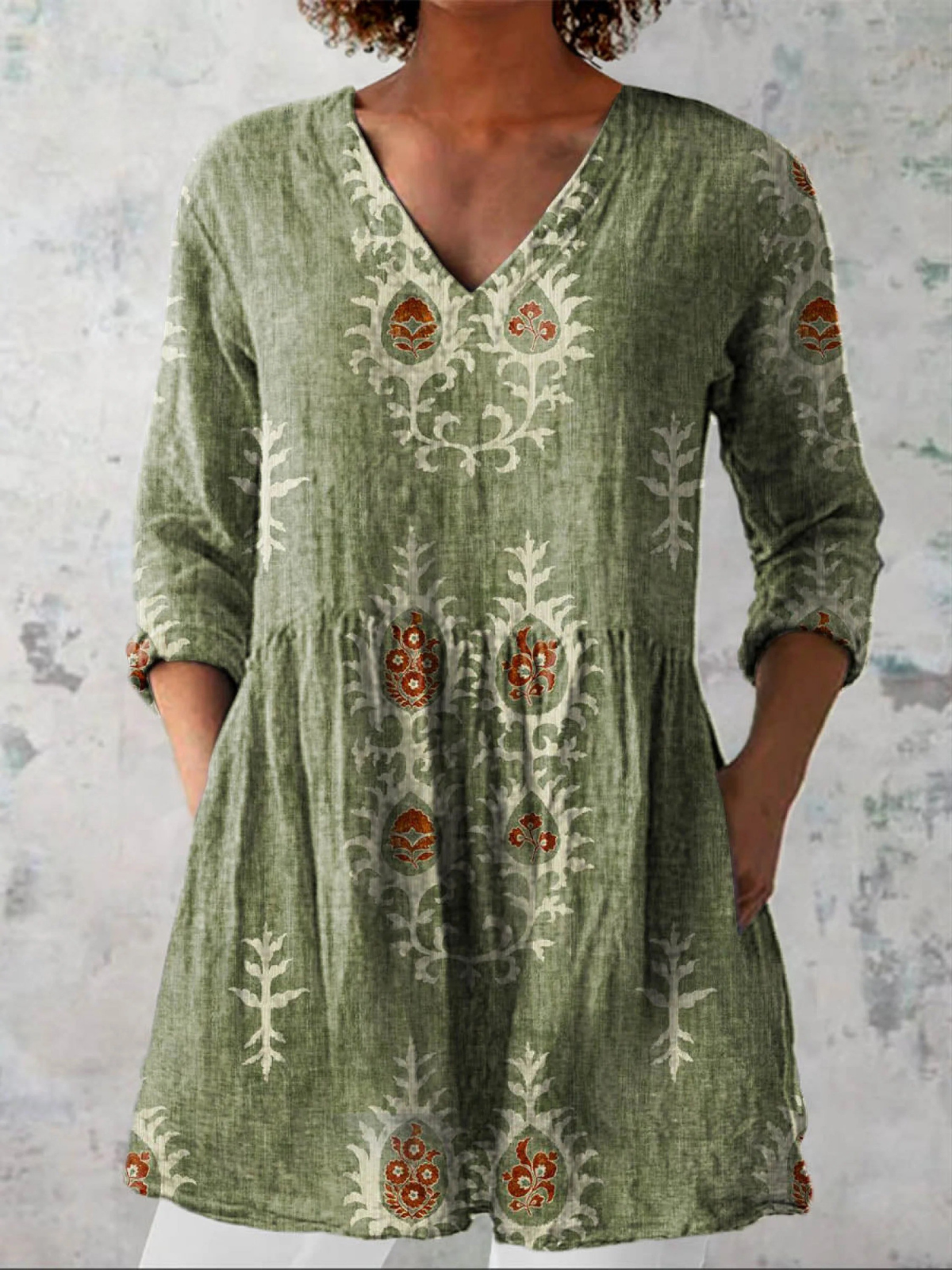 Elise | Long Blouse with V-Neck – Green | The Bellemont Sisters Australia