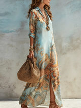 Maria - Baroque Style Floral Blue Chiffon Maxi Dress | The Bellemont Sisters Australia
