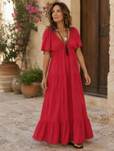 Elodie™ | Flowy Bohemian Maxi Dress – Red | The Bellemont Sisters Australia