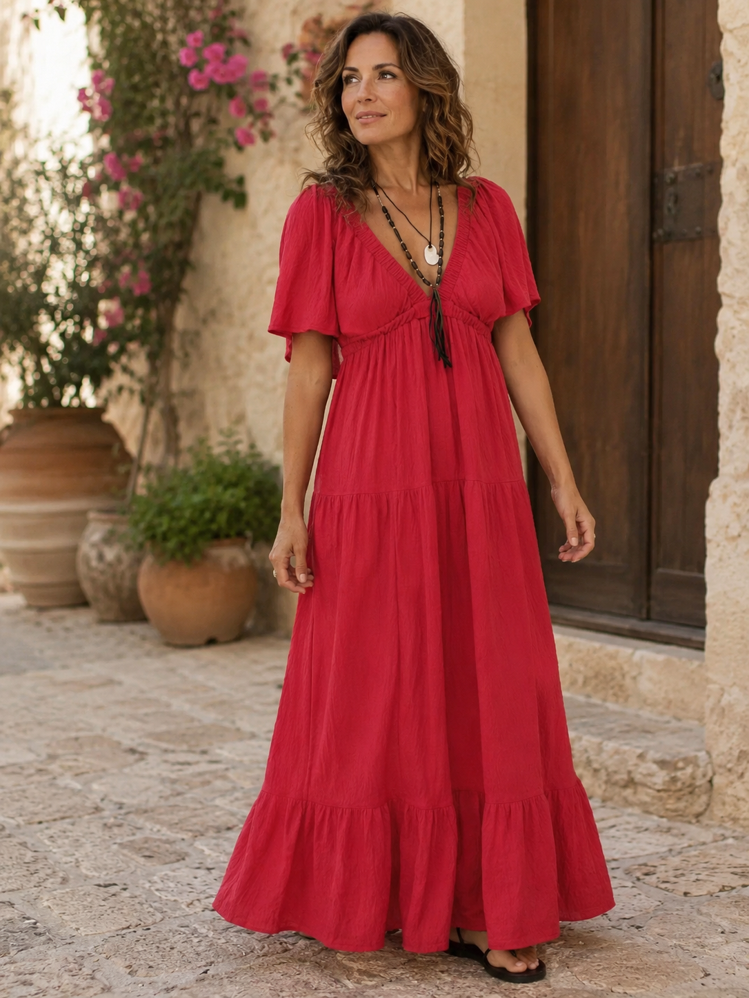 Elodie™ | Flowy Bohemian Maxi Dress – Red | The Bellemont Sisters Australia
