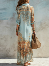 Maria - Baroque Style Floral Blue Chiffon Maxi Dress | The Bellemont Sisters Australia