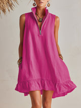 Vibrant Resort Orange Half-Zip Stand Collar Ruffled Mini Dress – Magenta | The Bellemont Sisters Australia