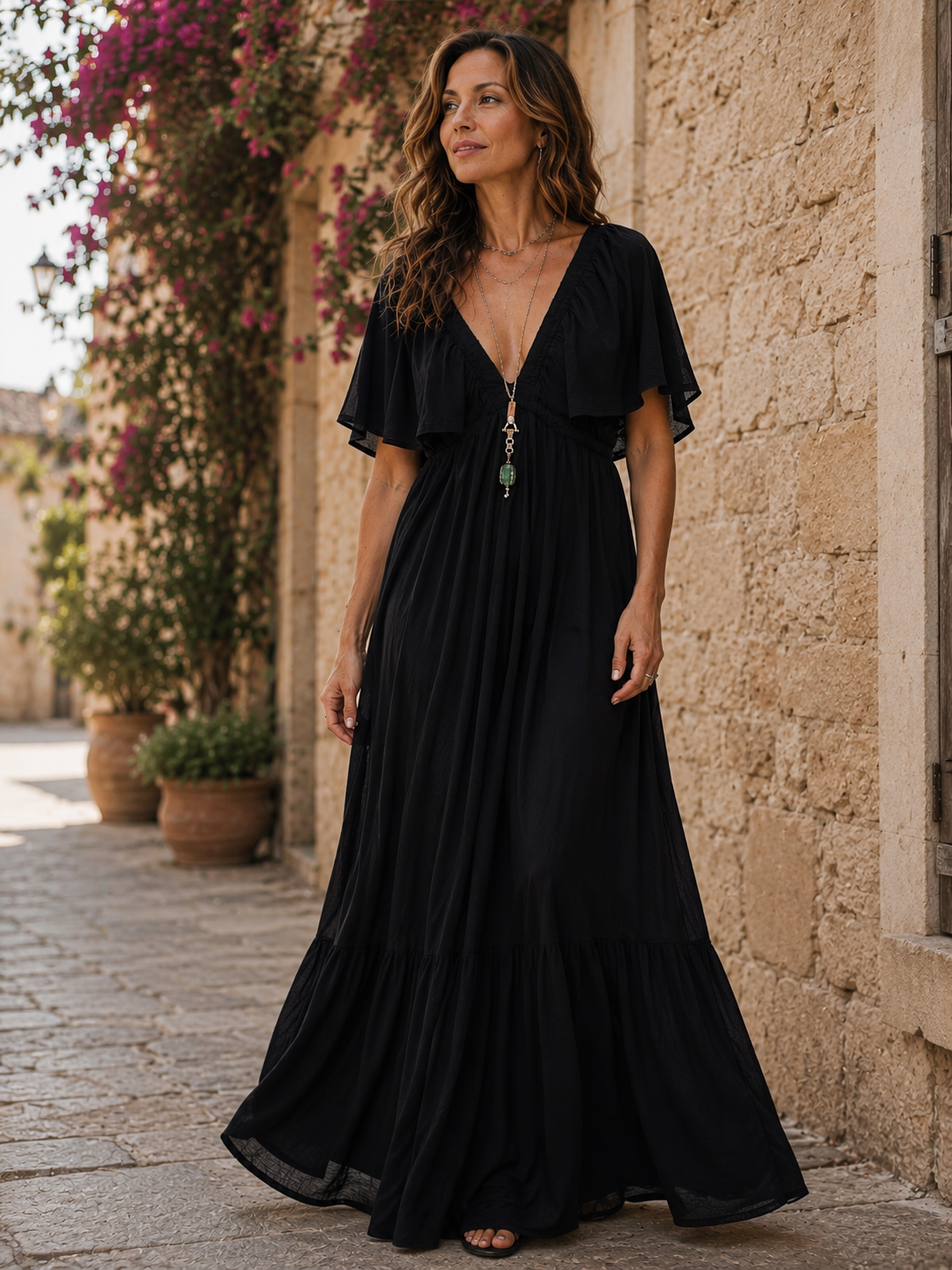 Elodie™ | Flowy Bohemian Maxi Dress – Black | The Bellemont Sisters Australia
